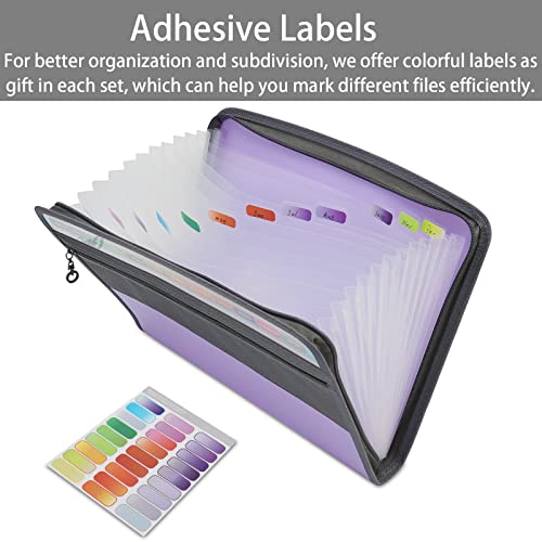 Nafy Accordion File Organizer, 13 Pockets Expanding File Folder With Zipper, A4 Letter Size Portable Accordion Expanding File Folders With 27Pcs Colour Labels For Home Office School Supplies (Lilac) #TOP4