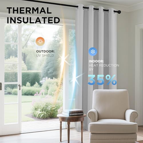 Image of Joydeco White Curtains 45 Inches Long 2 Panels Set, Thermal Insulated Long Curtains& Drapes 2 Burg, Room Darkening Grommet Drapes for Living Room Bedroom Window (W52 x L45 Inch, Greyish White)