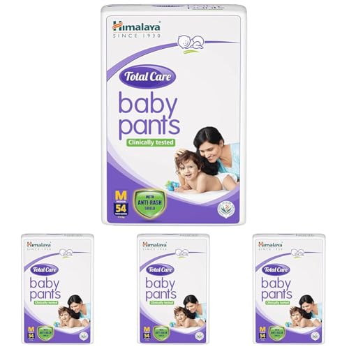 Image of Himalaya Total Care Baby Pants Diapers, Medium (7-12 kg), 54 Count, With Anti-Rash Shield, Rapid Absorption, Superior Comfort, Clinically tested (Pack of 4)