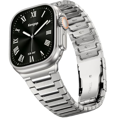Image of Titanium Apple Watch Band for Men Compatible with Apple Watch Ultra 3 /2 /1 49mm,iWatch Series 11 /10 /9 /8 /7 /6 /5 /4 /SE /3 /2 /1 (46 /45 /44 /42mm),Lightweight Waterproof and Scratch Resistant Metal Strap