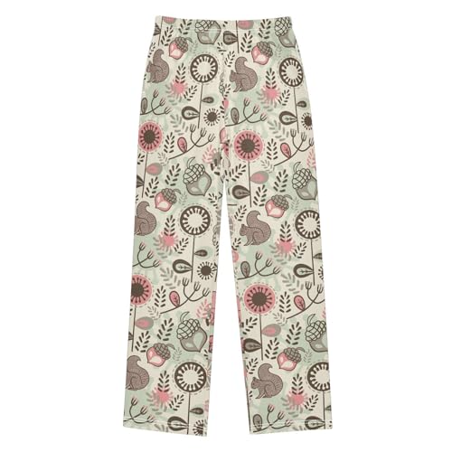Squirrel Pine Cone Flowers Boys Long Pants Soft Trousers Elastic Waist Kids Lounge Bottoms with Pockets S-XL