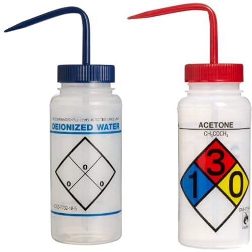 SP Bel-Art Safety-Labeled 2-Color Deionized Water Mouth Wash Bottles (500ml) with 4-Color Acetone Mouth Wash Bottles (500ml) (2 Items)