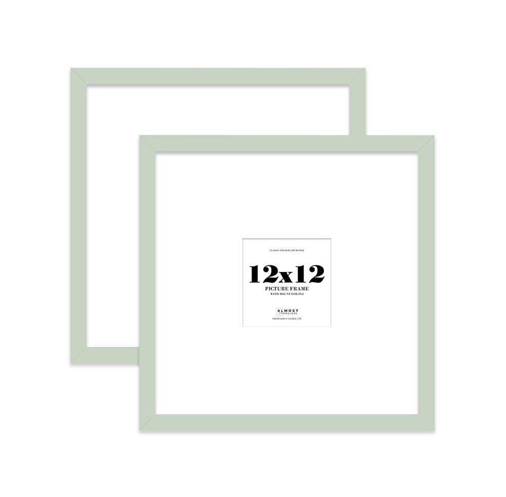 12x12 Mint Green Picture Frame with Large Mount for 4x4 Photos, Prints - Modern Square Wall Frame, Set of 2