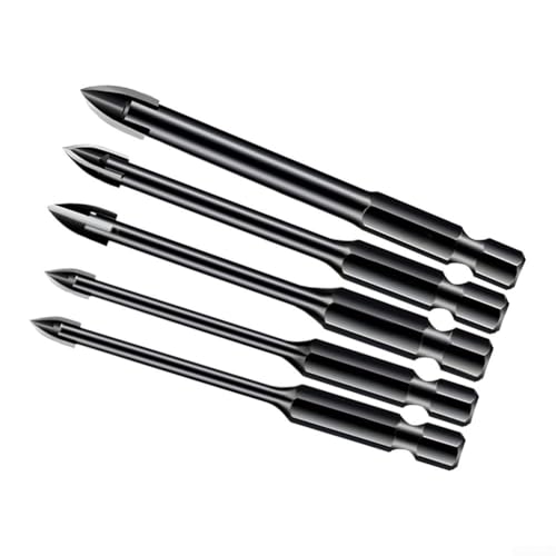 Zilimontt Set di punte da trapano a forma di croce a quattro lame, per foratura di vetro e piastrelle, punte in carburo per piastrelle, mattoni, vetro, porcellana (5 pezzi)