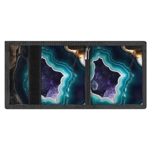 Teal Agate Print Trifold Wallet with ID Window & Key Ring | Slim Front Pocket Wallet with 8 Card Holder4