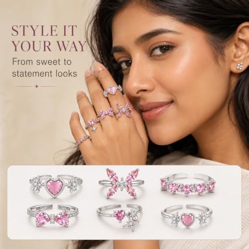 Image of Satmarhz 6pcs Adjustable Stylish Jewelry Set Minimal Elegant Daily Wear Office School Travel Fashion ring for women Comfortable Fit Durable Anti Fade Design Versatile Look Cute women rings Trend Accessory Modern finger rings for women stylish Gift Idea adjustable rings