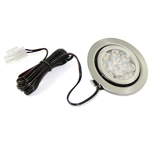 12Volt Flache LED Möbelleuchte 20° schwenkbar Möbeleinbaustrahler 3W High SMD LED/Inge wamweiss oder kaltweiss, inkl. Anschlusskabel und AMP Stecker (warmweiss) Cover
