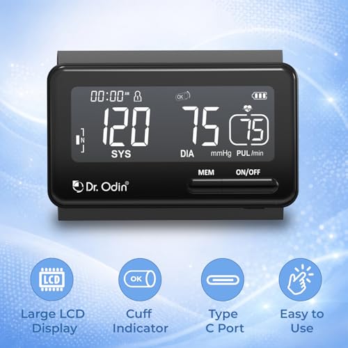 Image of Dr. Odin OBP201BT Digital Blood Pressure Monitor with Smart App Connectivity, Tubeless Design, Large LCD Display, Accurate One-Touch Operation with Type-C Cable (Black)