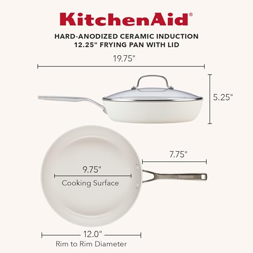 Image of KitchenAid Ceramic Frying Pan with Lid, 12.25-Inch, Porcelain White
