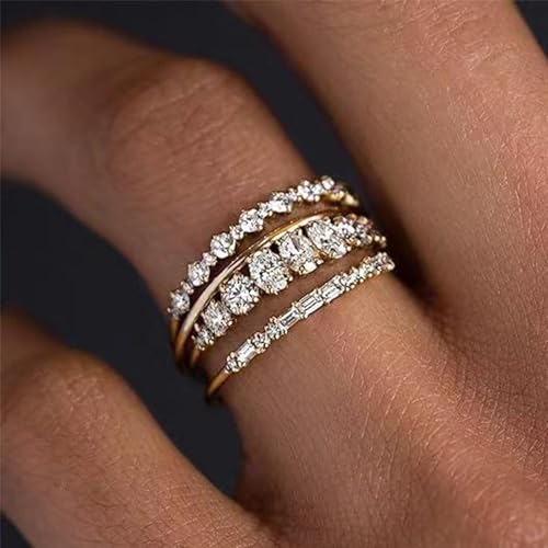 Roe Dolph Gold Rings That Don't Tarnish 14K Gold Plated Stackable Rings for Women Non Tarnish Gold Cubic Zirconia Engagement Rings Fake Wedding Bands Travel Engagement Rings Set2