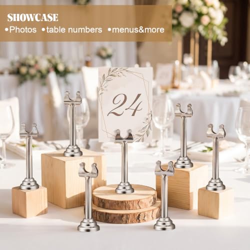Image of 24 PC Silver Table Number Holder Metal 3.15 in Place Card Holder | Harp Clip Place Cards Stands for Wedding Restaurant Birthday, Name Card Photo Memo Menu Sign, Bulk Mini Metal Design