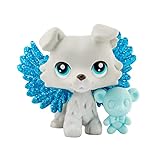 CIEVOO LPS White Grey Collie Dog Puppy Double Blue Eyes with lps Accessories Bear and Wings Candy Rare Old LPS Collectable Pets Small Littlest Pet (Sliver Gray Collie)