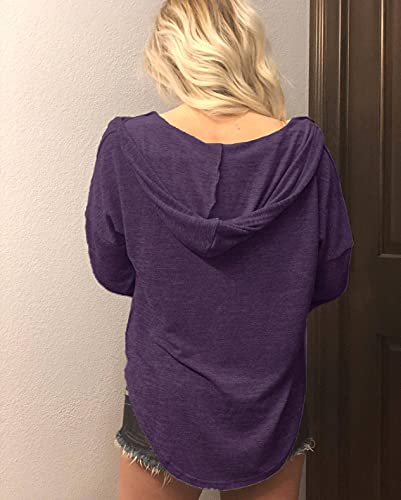 Image of Womens Long Sleeve V Neck Hoodie Sweatshirts Lightweight Pullover Tops