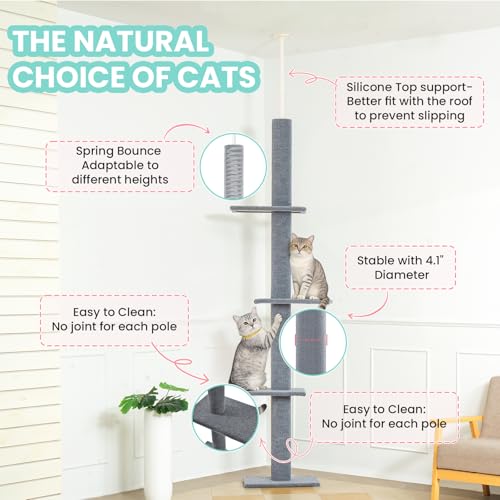 Árbol para gatos ajustable Max & Marlow 95-108 pulg gris miniatura 4