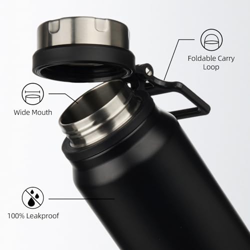 Image of BJPKPK 24oz Insulated Water Bottle, Stainless Steel Bottle with Handle | Vacuum Insulated Bottle with Leak-Proof BPA-Free Design, Keeps Drinks Cold & Hot for Gym, Office, Travel & Daily Use