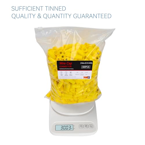 HKS 500 PCS Yellow Wire Caps - AWG 20-10,Twist-On Screw Nuts Insulated Insertion Electrical Wire Connectors with Spring - Portable & Quick to Connect
