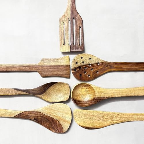Image of Foxwood- Sheesham Wood Spatula Set | Spatula Set for Cooking Includes Frying, Serving, Spatula, Chapati Dessert, Rice Spoons | Kitchen Utensils. (Pack of 7)