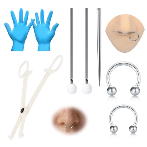 WillTen Septum Piercing Kit with Disposable 12G 14G 16G 18G Piercing Tool Clamps Taper Stainless Steel Belly Button Bar Septum Ring Nipple Ring Tongue Bar Lip Stud for Replacement