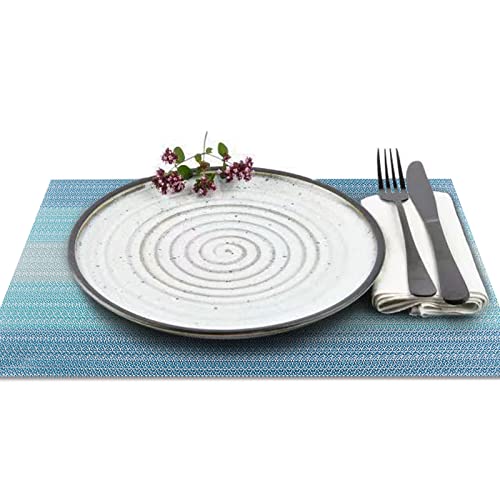 Yeaberr Placemats Set Of 6, Mix Vinyl Woven Wipeable Heat-Resistant Place Mats, Stain Resistant Washable Table Mats For Dining Table Kitchen Indoor Decor, Light Blue #TOP2