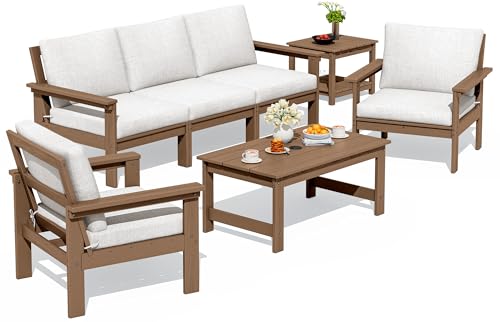 Image of SERWALL HDPE Outdoor Patio Furniture Set | with Coffee Table & Side Table