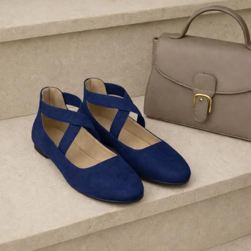 Image of EMMA NEW YORK Ankle Strap Flats for Women, Women Flat Ballerina Shoes, Women's Ballet Flats with Strap
