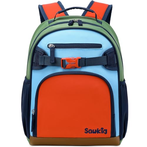 Sawkig Boys Backpack for Kids 4-6 Kindergarten Nylon Bookbag for School Boy 5-7 (Orange Blue)