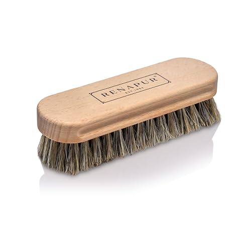 Cepillo Renapur de Crin de Caballo   Cerdas Súper Suaves con Mango Ergonómico de Madera, Pulir Cuero y Limpiar Zapatos/Botas de Ante o Tela.