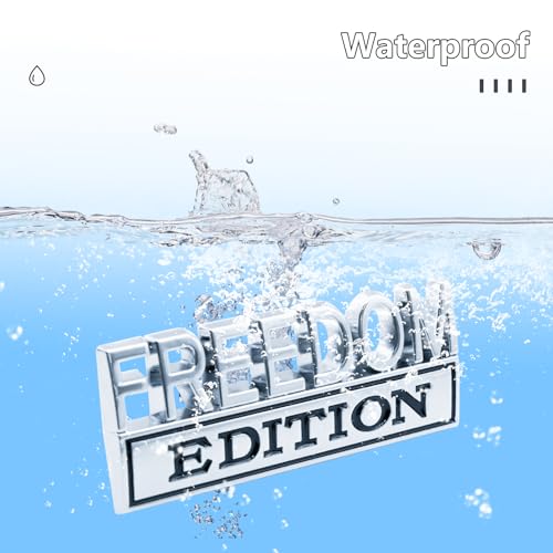 Image of 1pc 3D Raised Letter Freedom Edition Emblem Car Decals - Metal Sticker for Cars, Trucks, Motorcycles, SUV - Door Tailgate Bumper Badge Decal Vehicles Decoration (Silver and Black)