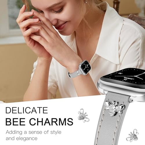 Image of JR.DM Slim Leather Bands Compatible with Apple Watch Band 38mm 40mm 41mm 42mm 44mm 45mm 46mm 49mm, Genuine Leather Band with Charms, Feminine Design for Iwatch Ultra SE Series 11 10 9 8 7 6 5 4 3 2 1