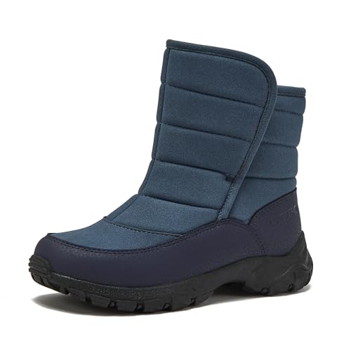 Lands' End Expedition Warmest Waterproof No Tie Kids Snow Boots for Boys and Girls - Insulated Winter Fleece Lined Snow Boots Size 11 to 7 Little and Big Kid Shoes - Medium Blue, 1 Little Kid