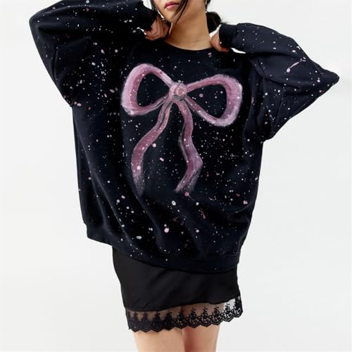 Miqil Women Cute Fairycore Bow Knot Printed Sweatshirt Y2k Loose Fit Long Sleeve Crewneck Girly Sweater Coquette Fall Outfits4