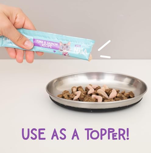 LOVE, NALA - Natural Lickable Cat Squeeze Up Treat,Topper - Tuna & Salmon Mousse - Wet Food Cat Puree - Grain Free, Non-GMO, Minerals, Vitamins - 4 Pack 2 oz.