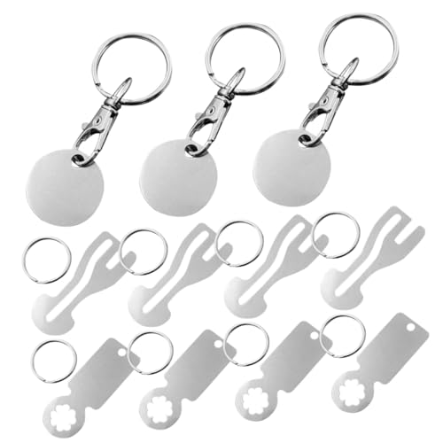 WOONEKY 15 Piezas Tokens para Carrito de Compras Llaveros Inoxidable Accesorios Portátiles para Supermercado con Diseño Elegante y Función de Liberación Rápida Prácticos y para Diario