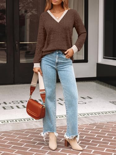 Image of AUTOMET Womens V Neck Long Sleeve Shirts Fall Tops 2026 Lightweight Sweater