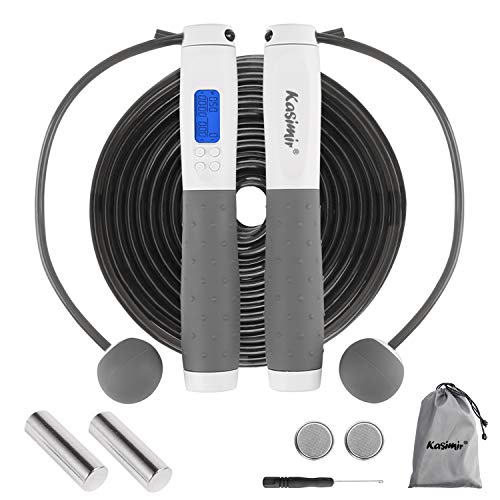 Kasimir Cuerda para Saltar sin Cable Cuerda Saltar Digital con Contador y Medidor de Calorías Cuerda Ajustable Libre y rodamientos de Bolas rápidos Entrenamiento Fitness en Casa, Oficina o Gimnasio