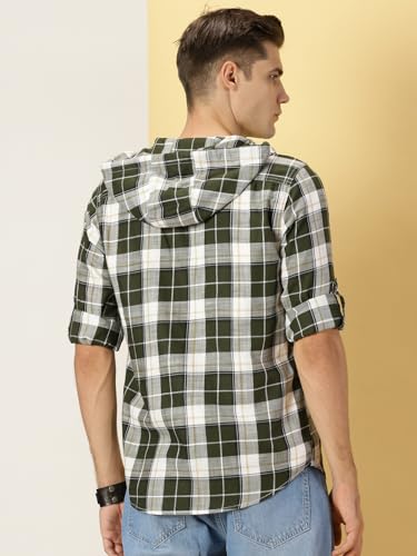 Image of Thomas Scott Men's | Checks | Full Sleeve | Regular Fit | 100% Cotton | Hooded | Casual Shirt
