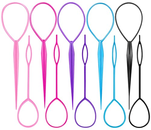 10 Pcs Topsy Tail Hair Tool Ponytail Holders for Women Girls Hair Braiding Tool and French Plait Hair Tool 5 Colors