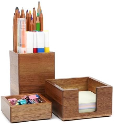 RAWILL 3 PCS Wooden Desk Organizer Set, Acacia Wood Office Desk A...