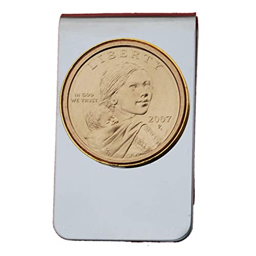 US 2007 Sacagawea Dollar BU Uncirculated Coin Stainless Steel Gold Silver Two Tone Money Clip NEW - Sacagawea and Her Infant Son