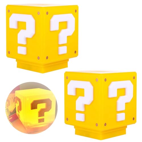 YeahBoom 3D Interrogación Banda Sonora Carga,2 Piezas Cubos Lámpara,Lámpara de Interrogación USB,Recargable por USB, Control táctil y Switch,Luz Nocturna Niños,para Regalos de Navidad, Decoración de