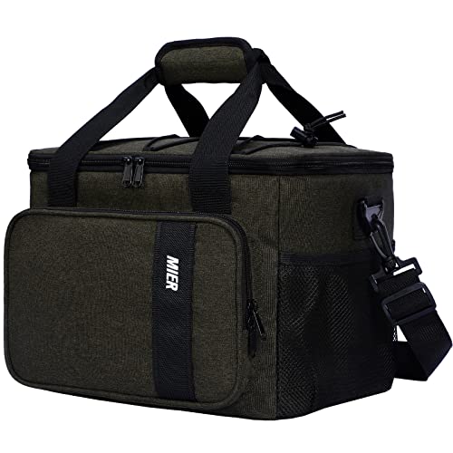 MIER Large Lunch Bag for Men Adult Insulated Lunch Box Cool Bags with Shoulder Strap Leakproof Lunch Cooler with Multiple Pockets for Work, Picnic, Travel, Camping, 15L, Dark Green
