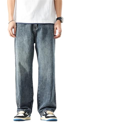 Men Baggy Pants Summer Straight Cut Loose Denim Pants Streetwear Pockets Vintage Wide Leg Jeans