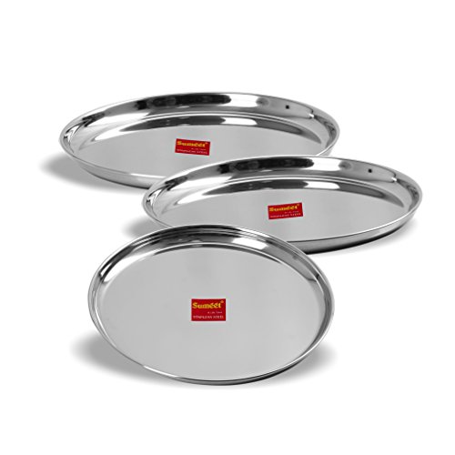 Sumeet Stainless Heavy Gauge Dinner Plates With Mirror Finish 27.5Cm Dia - Set Of 3Pc 3 pcs Steel