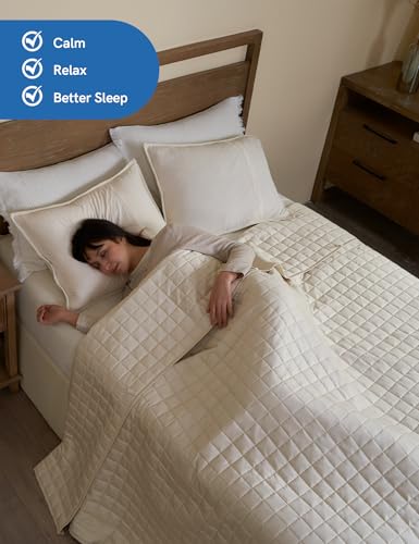 Image of YnM King Size Cooling Weighted Blanket for Adults (88x104 Inches, 40 Pounds, Champagne Beige), Perfect for Hot Sleepers with Cooling Rayon, Heavy Bed Blanket for Couple on Queen or King Bed