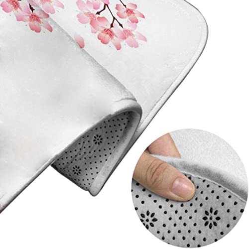 Badezimmerteppich-Set, 3-teilig, Frühlings-Kirschblüten-Kunstgemälde, Effektdruck, Moderne Kunst, waschbare Badteppiche, rutschfest, mit Rückenpolster, Konturteppich und Toilettendeckelbezug – Bild 5