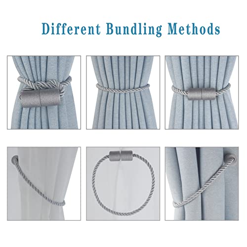 Hangtty Magnetic Curtain Tiebacks 4 Pack Grey Curtain Rope Tieback Curtain Holders For Drapes Modern Tie Backs Decorative Curtain Holdbacks #TOP3