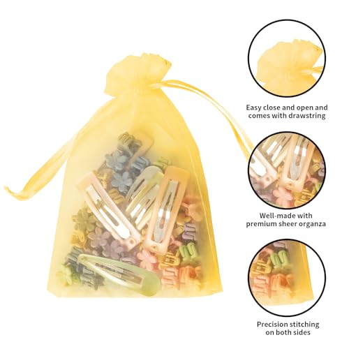 Image of YHJZ 100PCS Gold Organza Bags, 4x6 Inch Small Mesh Bags Drawstring, Jewelry Gift Bags for Wedding, Party, Festival