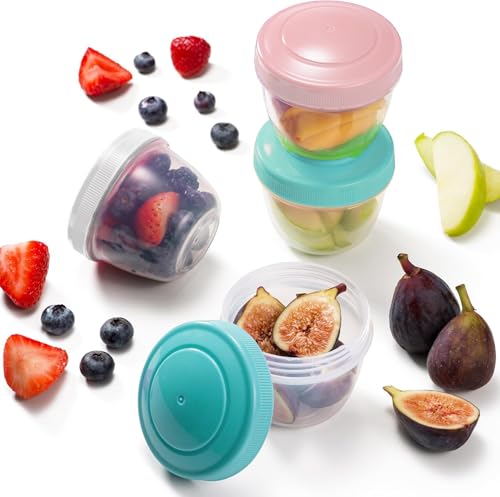 Image of KITCHENACE,Modernise your living Small Plastic Containers 150ml | Ideal for Lunch, Dips, Salad Dressing, Spices, Nuts & Dry Fruits | Airtight, Leakproof, Compact Storage Set of 4 Snap'n Go Assorted