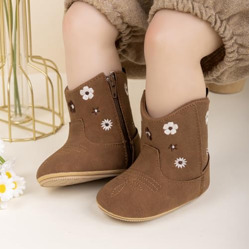 Image of Meckior Baby Girls Cowboy Tassel Boots Side Zipper Moccasins Soft Bottom Non-Slip Toddler Shoe
