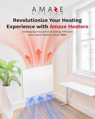 Large Room Indoor Heater - 600W Amaze Maxi Convection Panel Heater w/Wall Mount Kit, Up to 300 sq ft Room - 36&rdquo;x24&rdquo; Paintable, Energy Efficient, & Silent for Bathroom, RV or Garage- Amaze Heaters